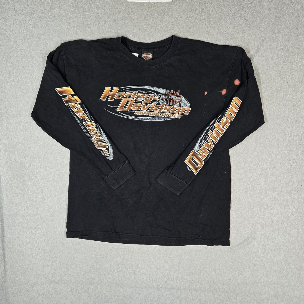 VINTAGE Harley-Davidson Men Shirt 2X-LARGE Black Graphic Los Banos CA Y2K READ